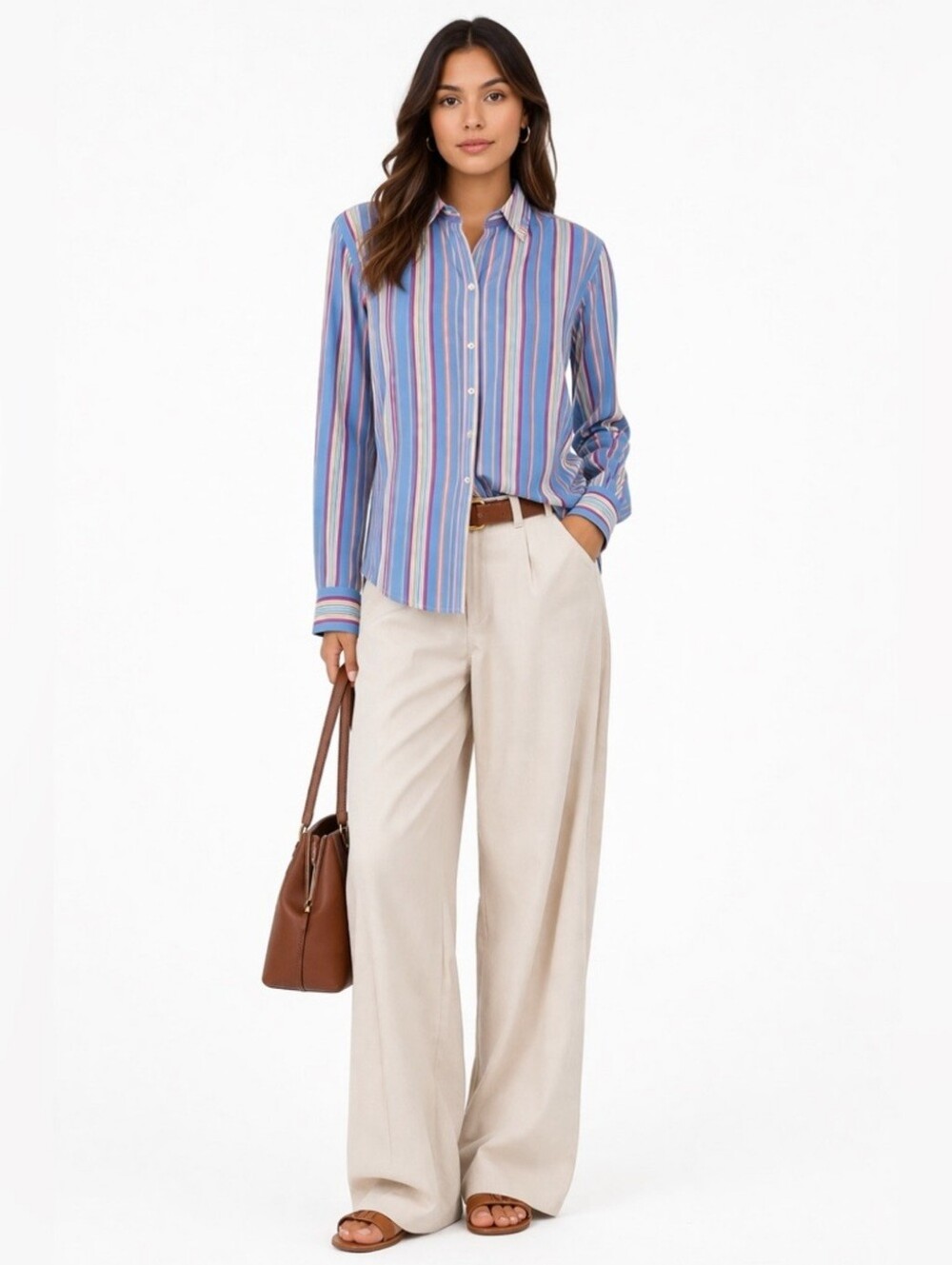 Lauren Ralph Lauren Striped Button Down Shirt Blue Multicolour Size 14 Cotton